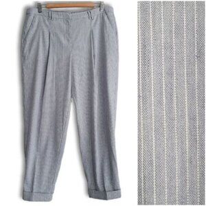 RW&CO. / Linen Blend Pin-Stripe Crop Cuffed Hem Dress Pants Unlined Gray Sz 12